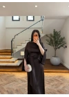 (KARGOLAMA 5-7 EKİM )KAHVE KAYIK YAKA SATEN ELBİSE -26K5402