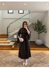 (KARGOLAMA 5-7 EKİM )KAHVE KAYIK YAKA SATEN ELBİSE -26K5402