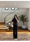 KAHVE KEMERLİ İSPANYOL PAÇA PANTOLON TAKIM -9214