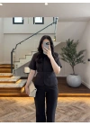 KAHVE KEMERLİ İSPANYOL PAÇA PANTOLON TAKIM -9214