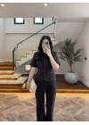 KAHVE KEMERLİ İSPANYOL PAÇA PANTOLON TAKIM -9214
