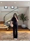 KAHVE KEMERLİ İSPANYOL PAÇA PANTOLON TAKIM -9214