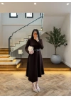 KAHVE KEMERLİ MİDİ ELBİSE-4228