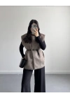KAHVE KEMERLİ PELUŞ YELEK