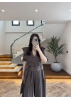 KAHVE KETEN FIRFIR DETAY BLUZ -5507