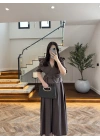 KAHVE KETEN FIRFIR DETAY BLUZ -5507