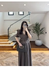 KAHVE KETEN FIRFIR DETAY BLUZ -5507