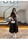 KAHVE KISA KOL KETEN ELBİSE -2402