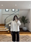 KAHVE KONTRAST YAKA EKOSE CEKET-7763