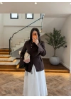 KAHVE KRUVAZE VOLAN DETAY CEKET-7733