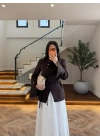 KAHVE KRUVAZE VOLAN DETAY CEKET-7733