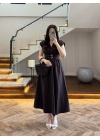 KAHVE KRUVAZE YAKA KEMER DETAY ELBİSE -4094