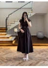 KAHVE KRUVAZE YAKA KEMER DETAY ELBİSE -4094