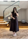 KAHVE KRUVAZE YAKA KEMER DETAY ELBİSE -4094