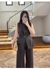 KAHVE KRUVAZE YELEK TAKIM-9176