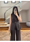 KAHVE KRUVAZE YELEK TAKIM-9176