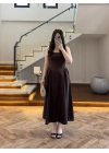 KAHVE KUŞAKLI ELBİSE- 3998