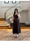 KAHVE KUŞAKLI ELBİSE- 3998