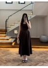 KAHVE KUŞAKLI ELBİSE- 3998