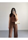 KAHVE ÖNDEN DÜĞMELİ YELEK TAKIM