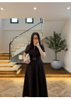 KAHVE ÖNDEN FERMUARLI KEMERLİ ELBİSE-4006