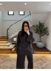 KAHVE PARÇALI TASARIM BLUZ PANT TAKIM-9257