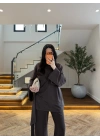 KAHVE PARÇALI TASARIM BLUZ PANT TAKIM-9257