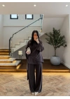 KAHVE PARÇALI TASARIM BLUZ PANT TAKIM-9257