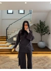 KAHVE PARÇALI TASARIM BLUZ PANT TAKIM-9257