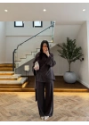 KAHVE PARÇALI TASARIM BLUZ PANT TAKIM-9257