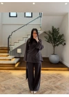 KAHVE PARÇALI TASARIM BLUZ PANT TAKIM-9257