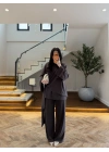 KAHVE PARÇALI TASARIM BLUZ PANT TAKIM-9257