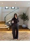 KAHVE PARÇALI TASARIM BLUZ PANT TAKIM-9257
