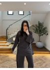 KAHVE PARÇALI TASARIM BLUZ PANT TAKIM-9257