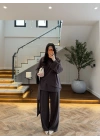 KAHVE PARÇALI TASARIM BLUZ PANT TAKIM-9257