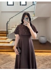 KAHVE PELERİNLİ TAŞLI ELBİSE -3198