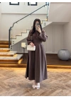 KAHVE PİLE DETAY ELBİSE -2399