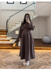 KAHVE PİLE DETAY ELBİSE -2399