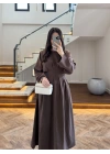 KAHVE PİLE DETAY ELBİSE -2399