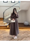 KAHVE PİLE DETAY ELBİSE -2399