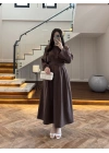 KAHVE PİLE DETAY ELBİSE -2399