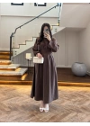KAHVE PİLE DETAY ELBİSE -2399