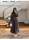 KAHVE PİLE DETAY ELBİSE -2399