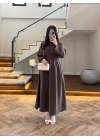 KAHVE PİLE DETAY ELBİSE -2399