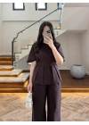 KAHVE PİLE DETAY KISA KOL TAKIM-9195