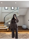 KAHVE PİLE DETAY TUNİK TAKIM -9182