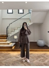 KAHVE PİLE DETAY TUNİK TAKIM -9182