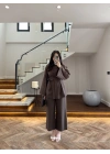 KAHVE PİLE DETAY TUNİK TAKIM -9182