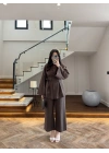 KAHVE PİLE DETAY TUNİK TAKIM -9182