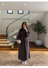 KAHVE PİLE DETAY YARASA KOL ELBİSE-26K5404